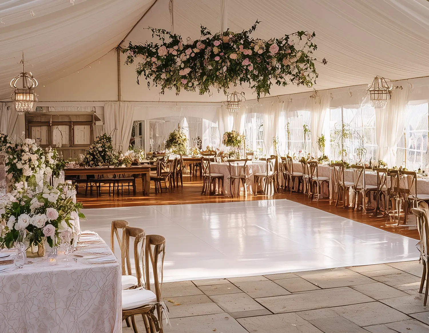Wedding dance floor rental under a tent