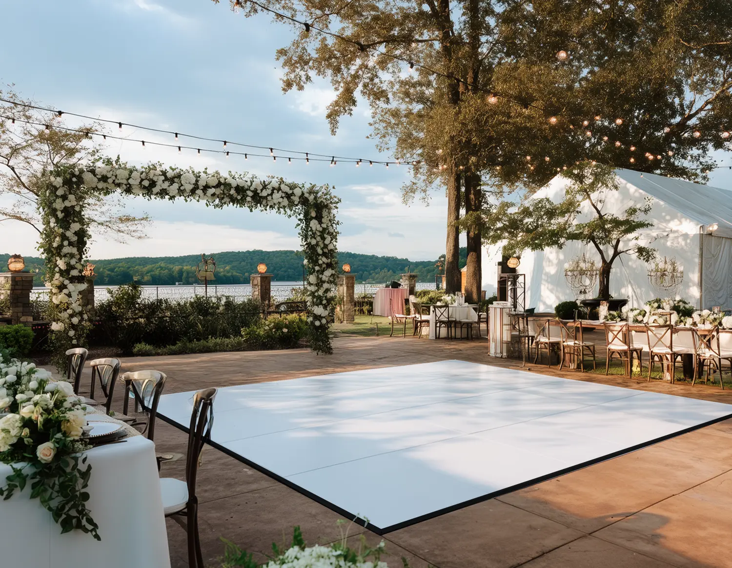 White dance floor at outdoor wedding in chattanooga