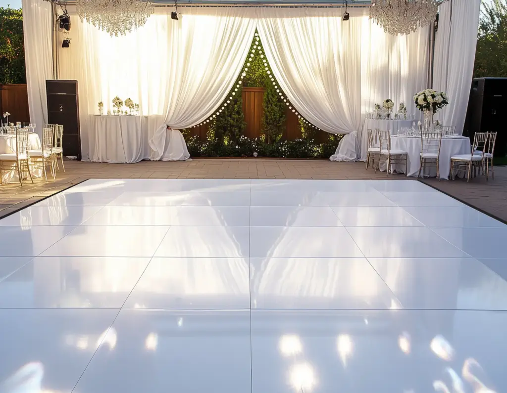 White dance floor rental on patio